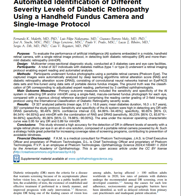 Automated Identification of Different Severity Levels of Diabetic Retinopathy Using a Handheld Fundus Camera and Single-Image Protocol